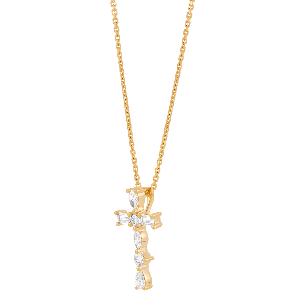 14K Yellow Gold 16" Lab-Grown Mixed-Shape Diamond Pendant