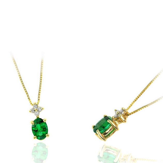 14K Yellow Gold Emerald and Diamond Pendant