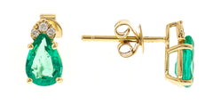 10KYG PEAR SHAPED EMERALD & DIA STUD D=.04