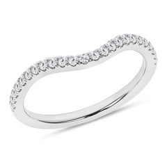 14K White Gold Curved Diamond Wedding Band