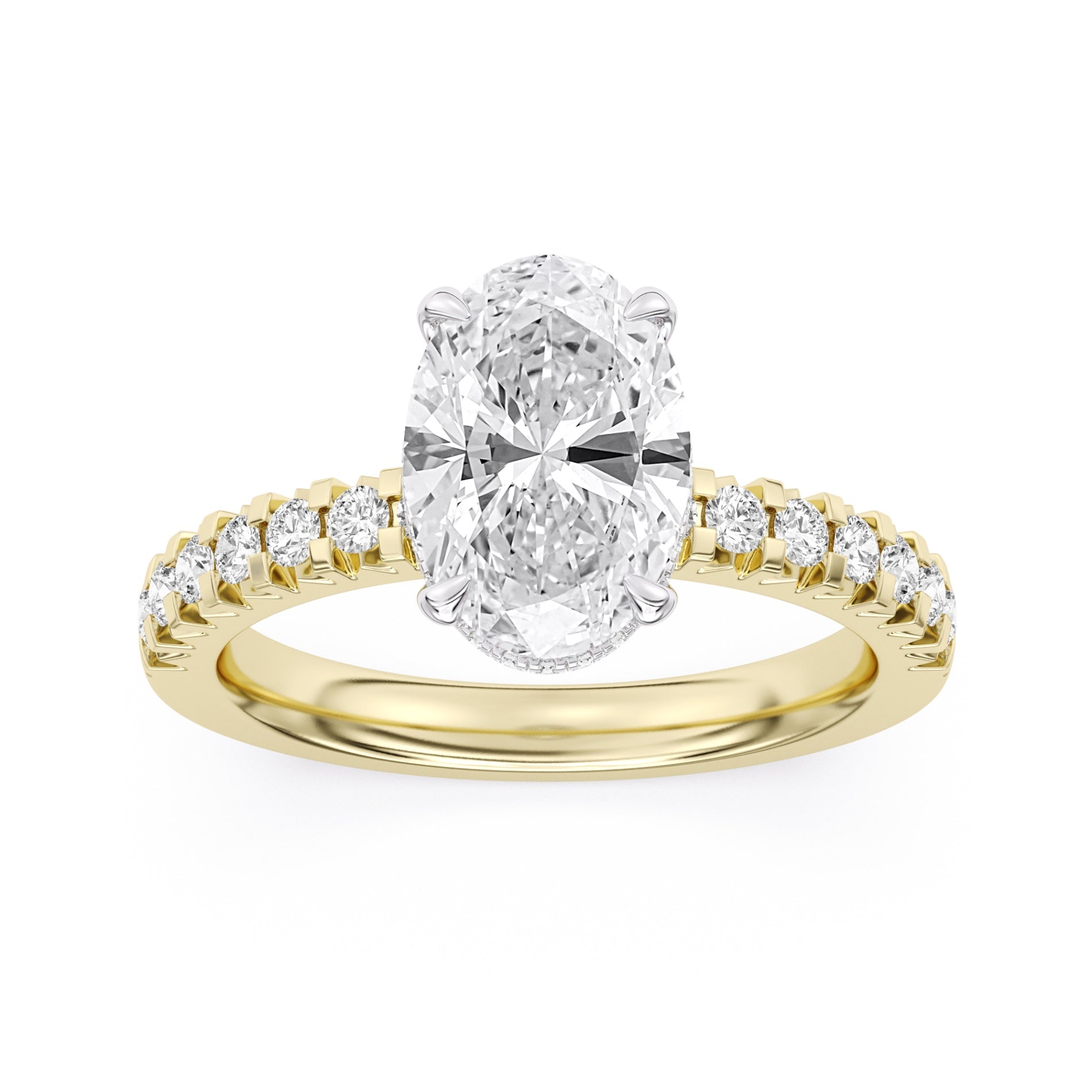14K Y/W LG HID HALO 2.5 CT OVAL DIA RING VVS2,F BAND=.592CT REP#72624360110