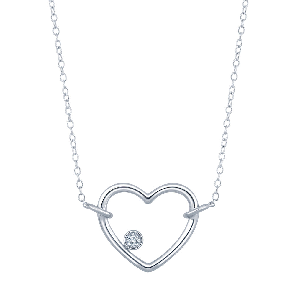 Sterling Silver Diamond Open Heart Pendant