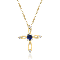 10K Yellow Gold Sapphire and Diamond Cross Pendant