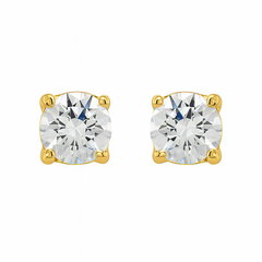 1ct lab diamond studs in 4 prong setting, 14k yellow gold