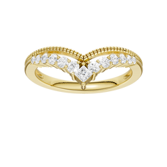 14K Yellow Gold Diamond Milgrain Chevron Band