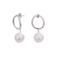 SS Pearl on Hoop Stud Earrings