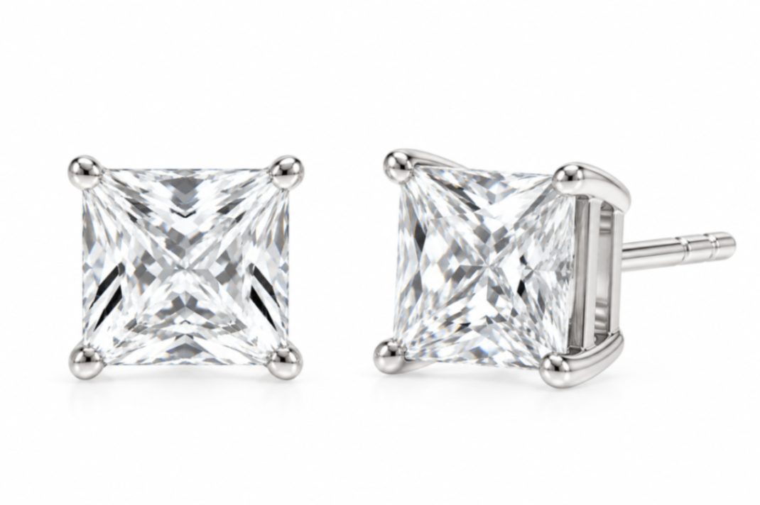 14K White Gold 1.0CTTW Lab-Grown Princess-Cut Diamond Stud Earrings