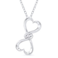 Ss Dbl Hear Pendant W/.03Ct Diamond Accent