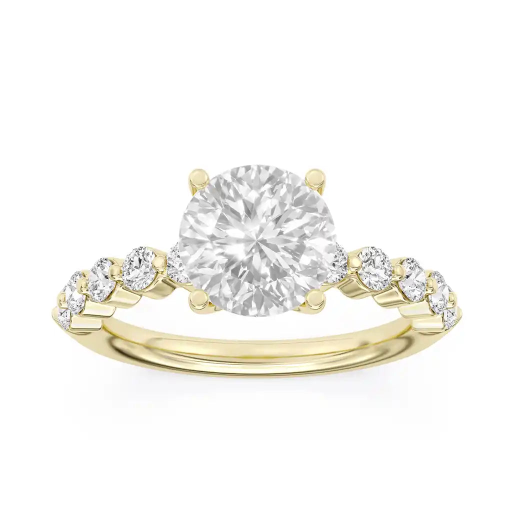 14K YG LG 2.55 CT ROUND DIA RING VS2 F BAND .65CT