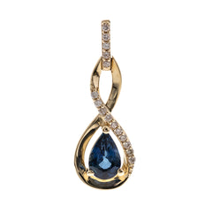 10K Yellow Gold Pear Shaped Sapphire and Diamond Pendant