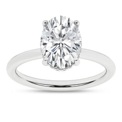14K White Gold Oval Diamond Engagement Ring with Hidden Halo