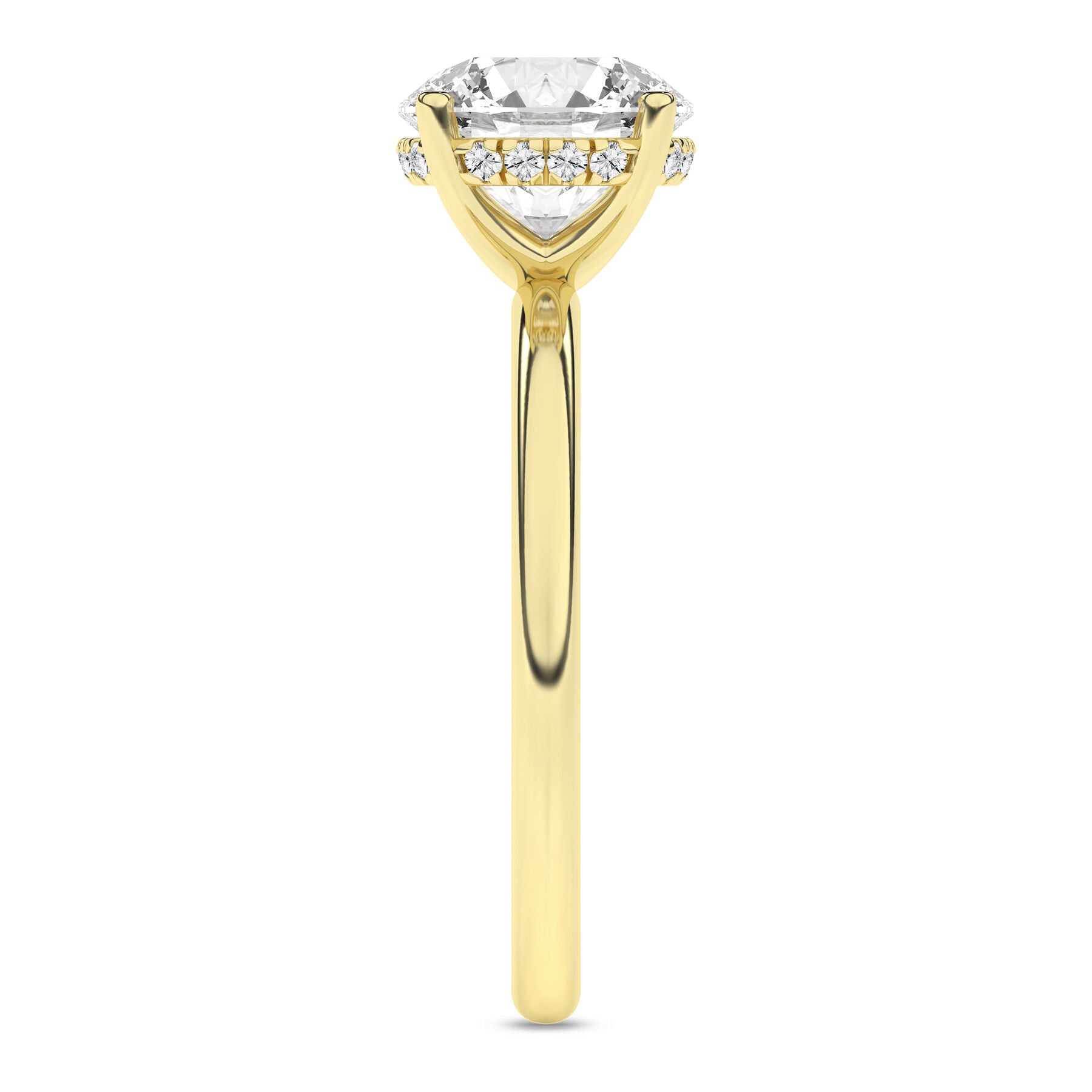 14K Yellow Gold Hidden Halo Plain Shank Round Engagement Ring