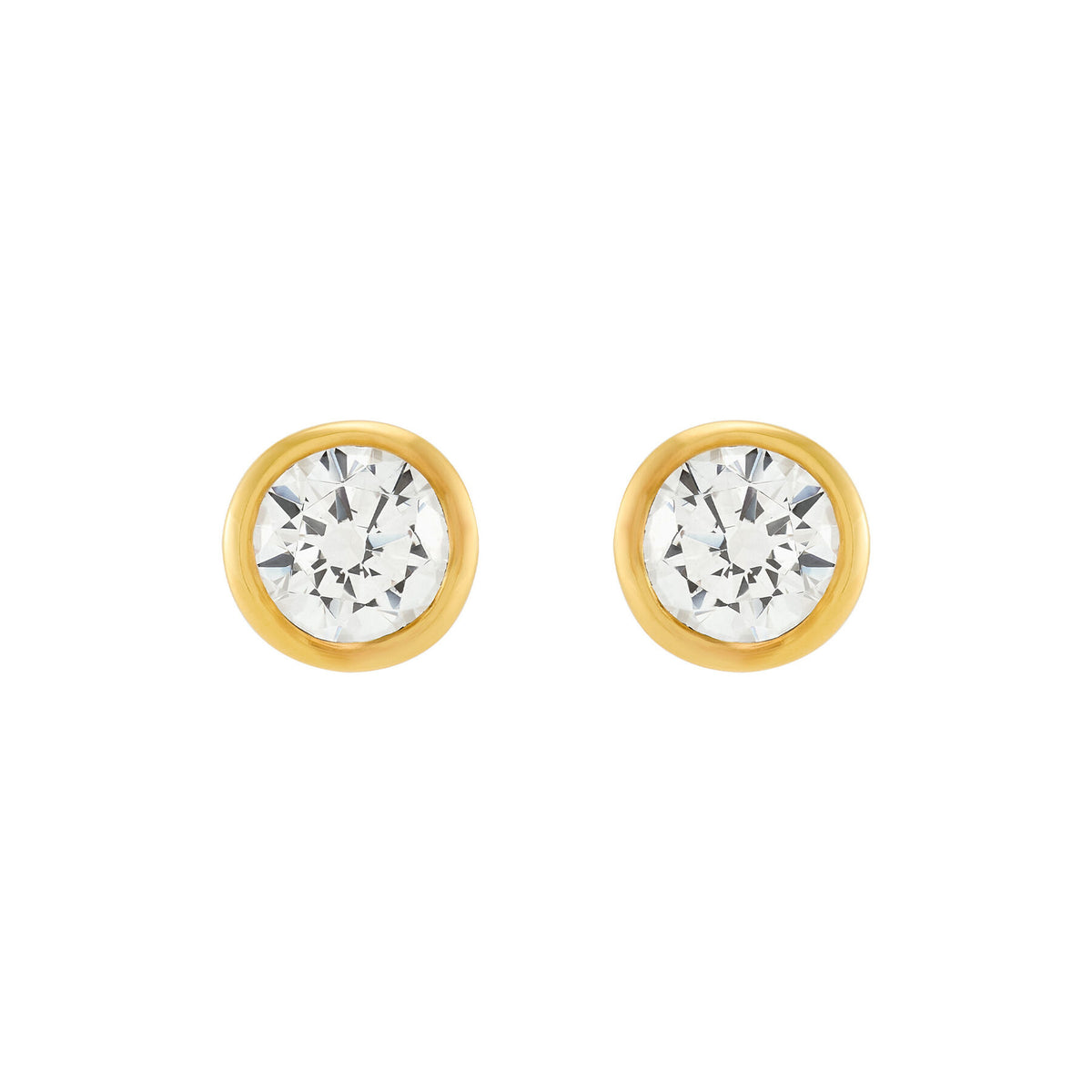 14K Yellow Gold Lab-Grown 1ct Round Diamond Bezel Stud Earrings