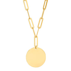 14KYG POLISHED DISC ON PAPERCLIP CHAIN
