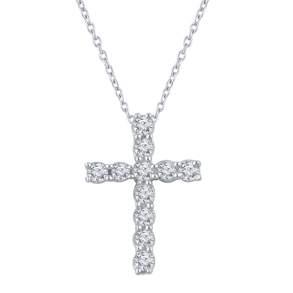 Sterling Silver Diamond Cross Pendant