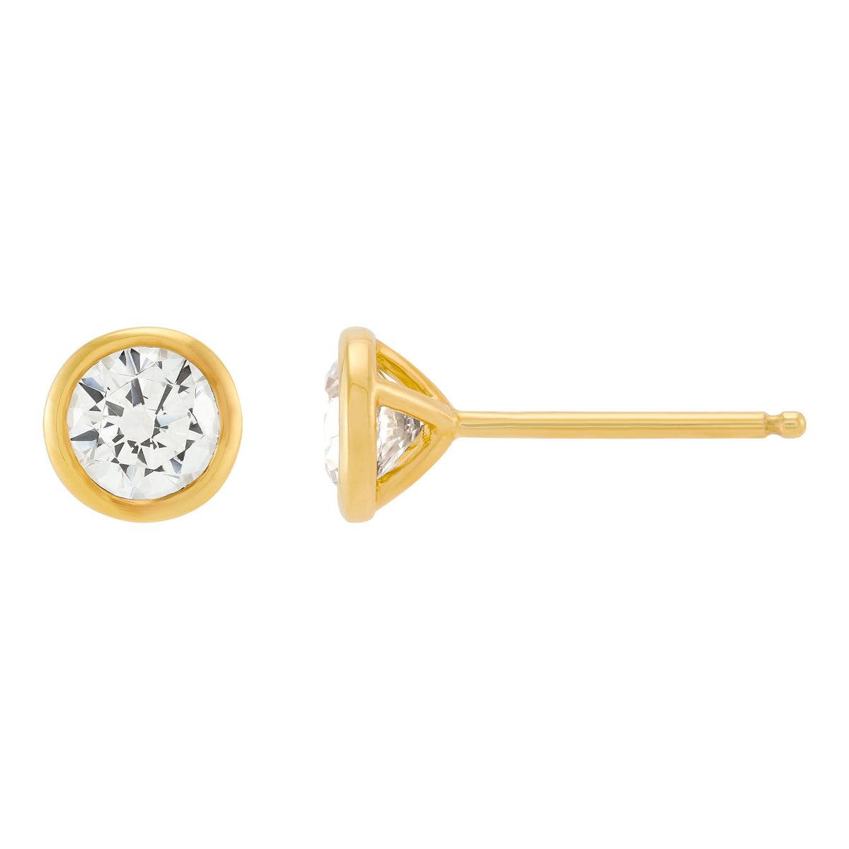 14K Yellow Gold Lab-Grown 1ct Round Diamond Bezel Stud Earrings