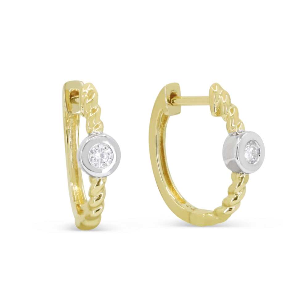 14K Yellow Gold Bezel Set Diamond Hoop Earrings