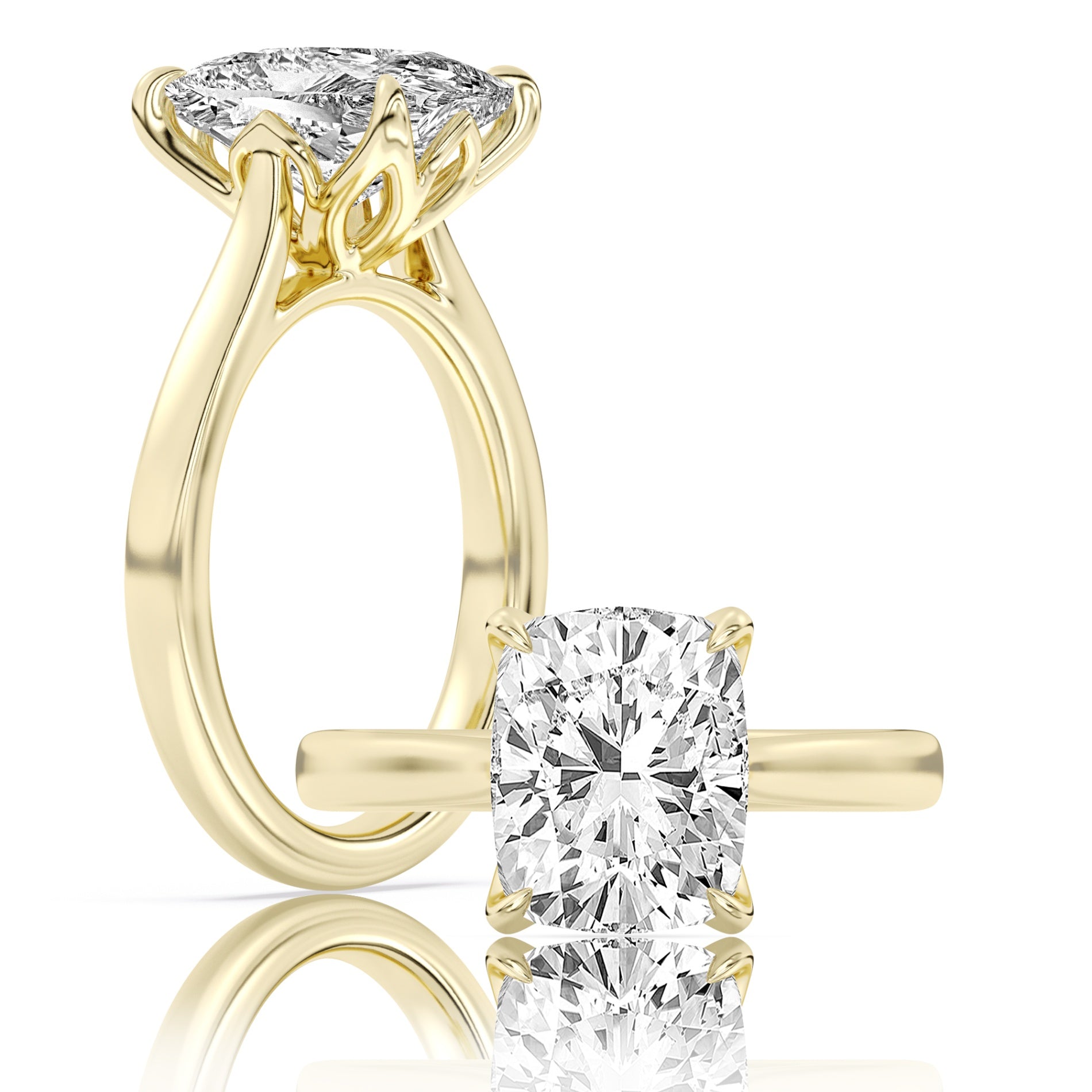 14K 100-Facet Elongated Cushion Cut Diamond Engagement Ring