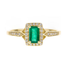 10K Yellow Gold Emerald & Diamond Halo Ring