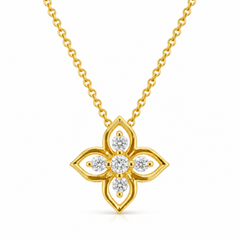 14K Yellow Gold Diamond Flower Pendant Necklace