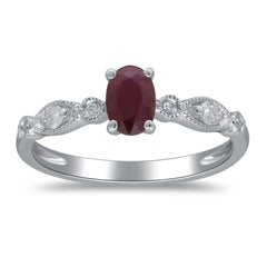 10K White Gold Oval Ruby Ring with Diamond Accents