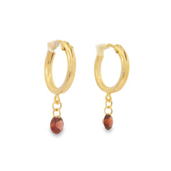 GF SM CHUNKY HOOPS EARRINGS W/ GARNET DROP