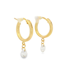 Gf Small Chunky Hoops W/White Topaz Gemstone Drop