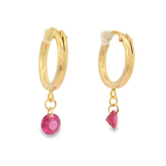Gf Small Chunky Hoops W/Lab Created Ruby Gemstone Drop