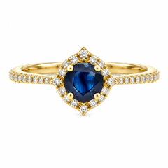 10K Yellow Gold Round Sapphire & Diamond Halo Ring