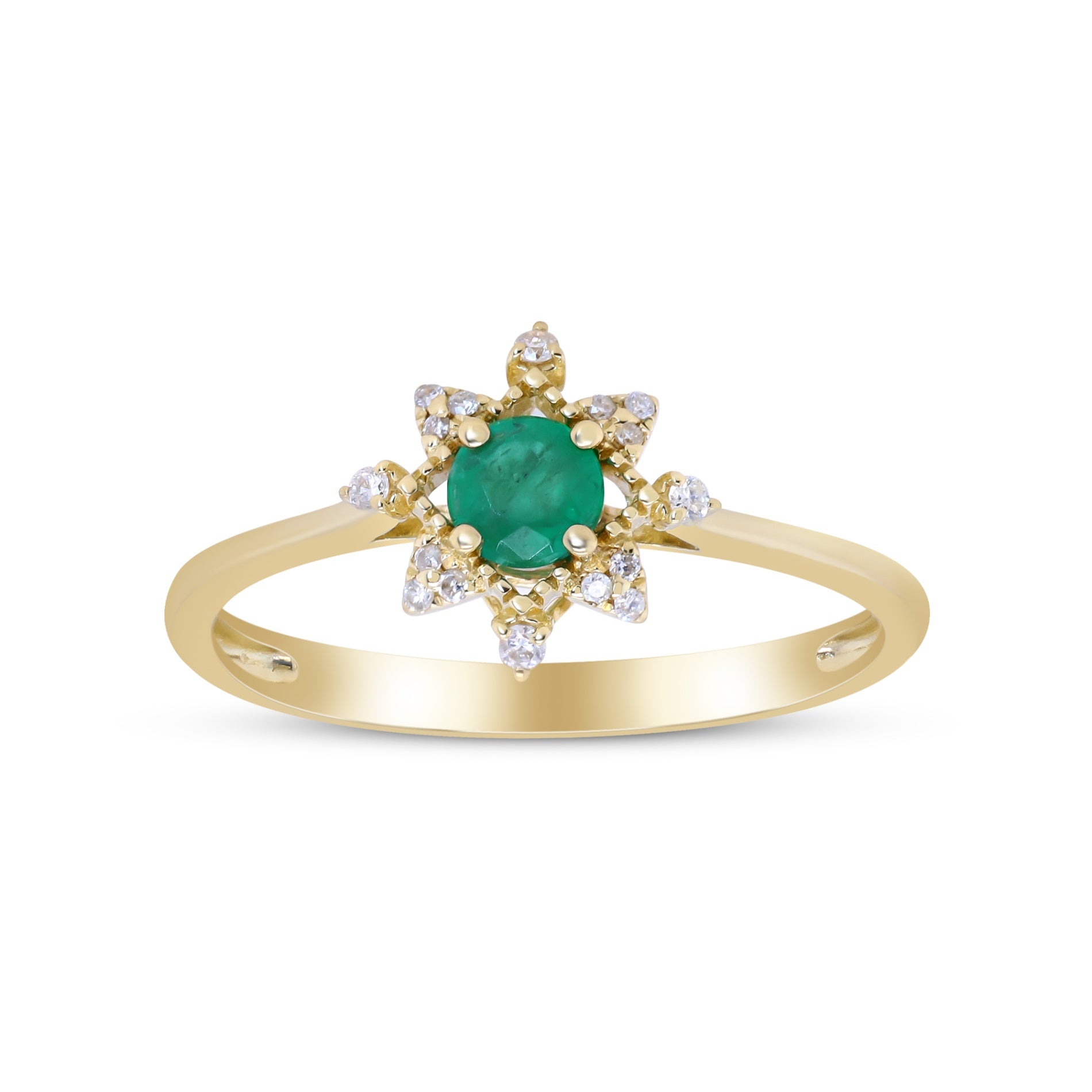10K Yellow Gold Emerald & Diamond Starburst Ring