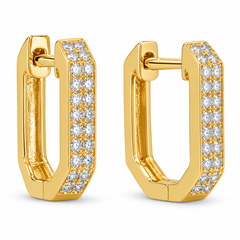 14K Yellow Gold Diamond Pave Square Huggie Earrings