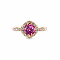 14K Rose Gold Cushion Pink Sapphire & Diamond Halo Ring