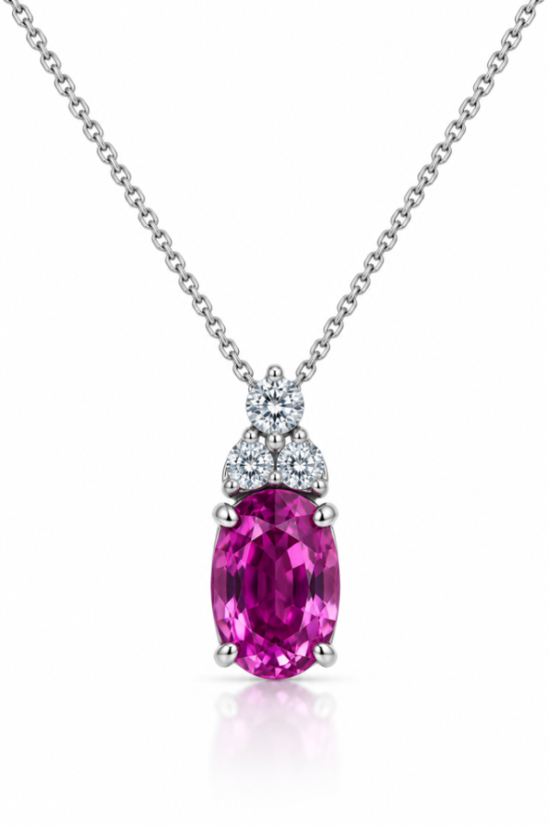 14K White Gold Pink Sapphire and Diamond Pendant