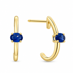 10K Yellow Gold Blue Sapphire Hoop Earrings
