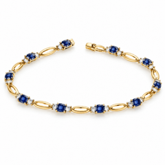 14K Yellow Gold Sapphire and Diamond Bracelet D=.48 S=2.50