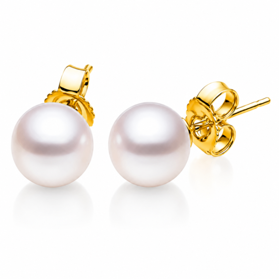 14K Yellow Gold Pearl Earrings, 7-7.5mm