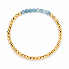 Aquamarine March Birthstone Bar Bead Bracelet - 4MM