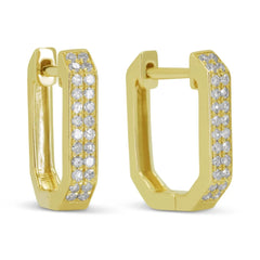 14K Yellow Gold Diamond Pave Square Huggie Earrings