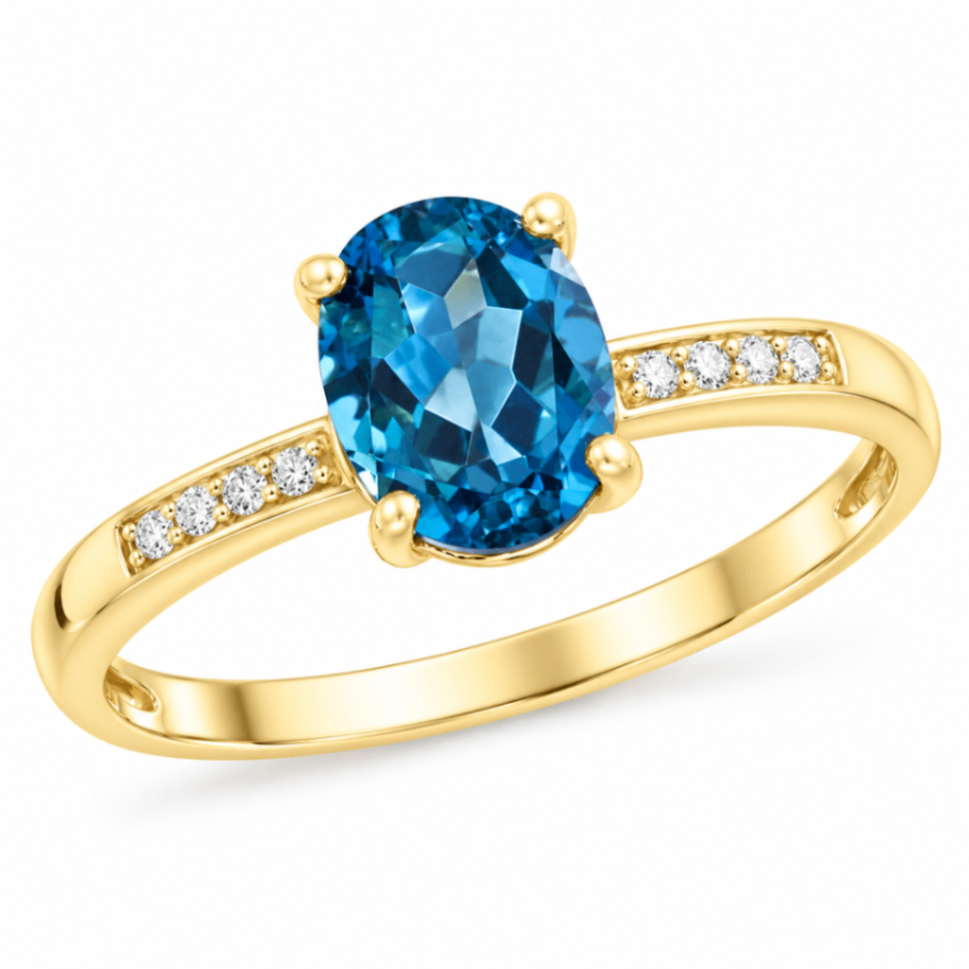 14K Yellow Gold London Blue Topaz Ring with Diamond Accents