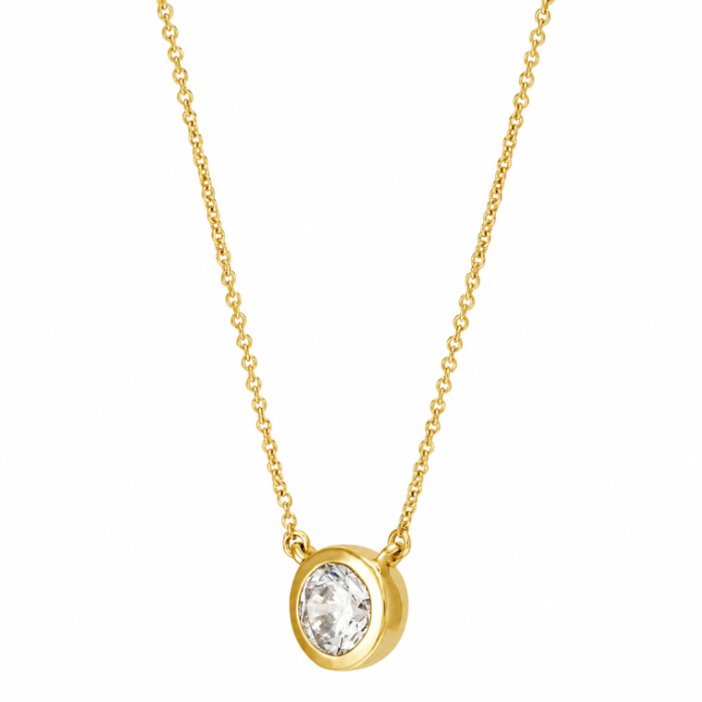 14K Yellow Gold Lab-Grown 1CT Round Diamond Bezel Necklace