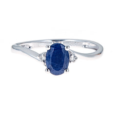 10K White Gold Sapphire Ring with Diamond Accents