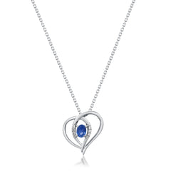 10K White Gold Sapphire and Diamond Heart Pendant
