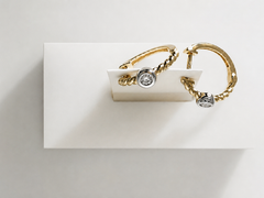 14K Yellow Gold Bezel Set Diamond Hoop Earrings
