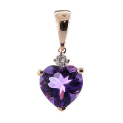 10K Rose Gold Heart Shaped Amethyst and Diamond Pendant