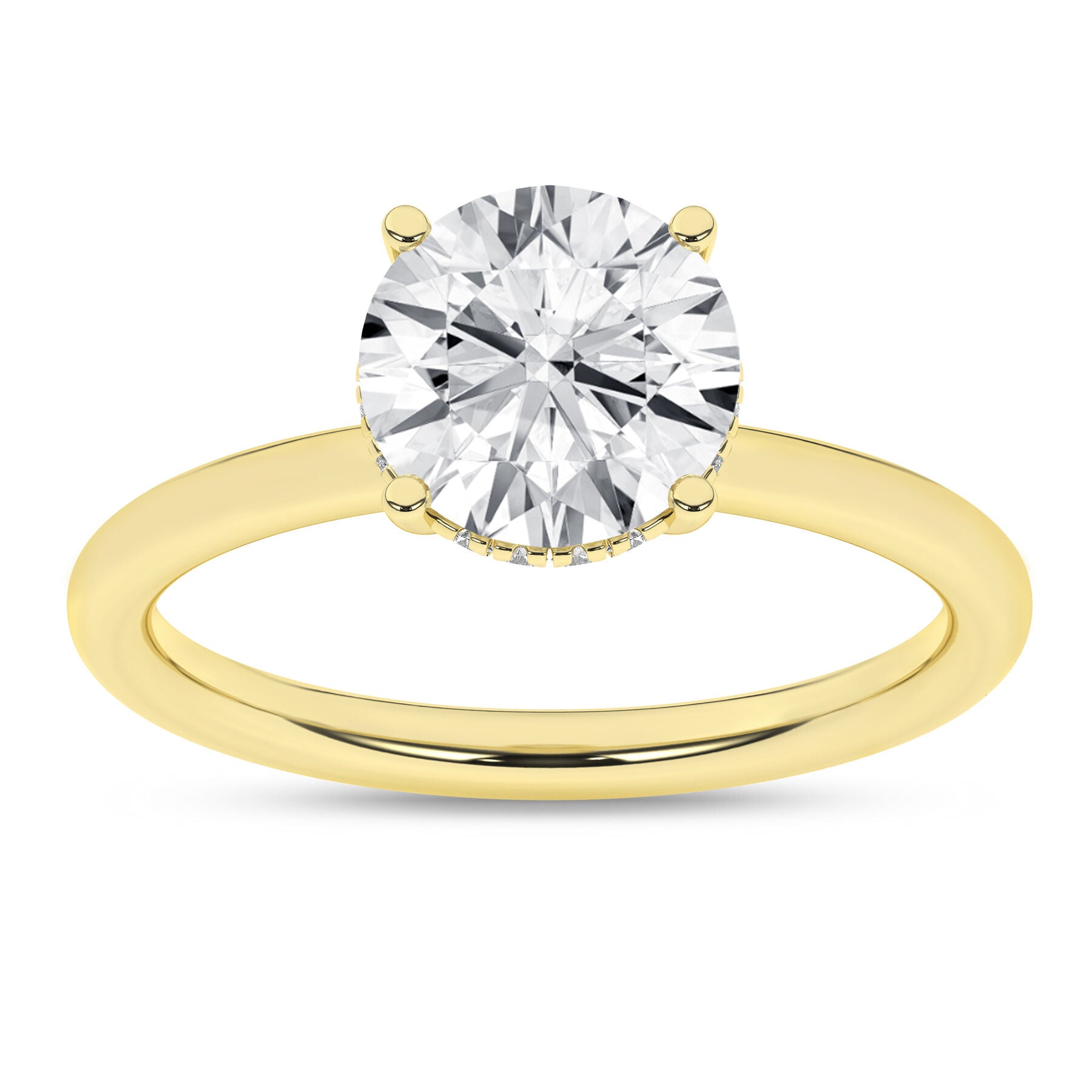 14K Yellow Gold Hidden Halo Plain Shank Round Engagement Ring
