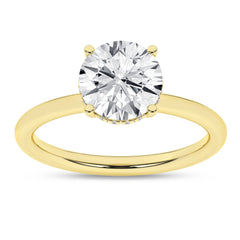 14L Yellow Gold Hidden Halo Plain Shank Round Engagement Ring