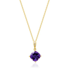 10K Yellow Gold Amethyst and Diamond Pendant