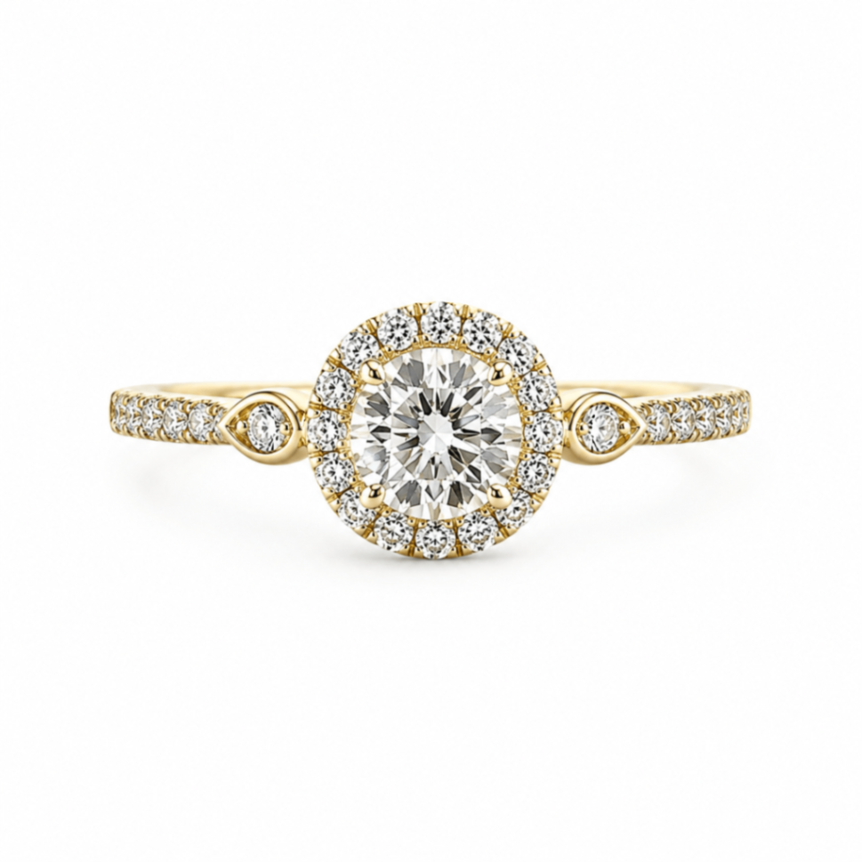 10K Yellow Gold Round Diamond Engagement Ring