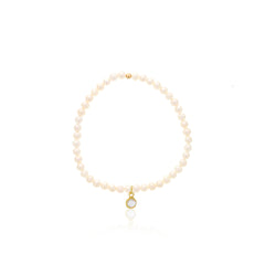 4mm Pearl w/ GP Clear Quartz Bezel Charm