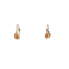 14K Yellow Gold Sq. Citrine Earrings W/Diamond Accents